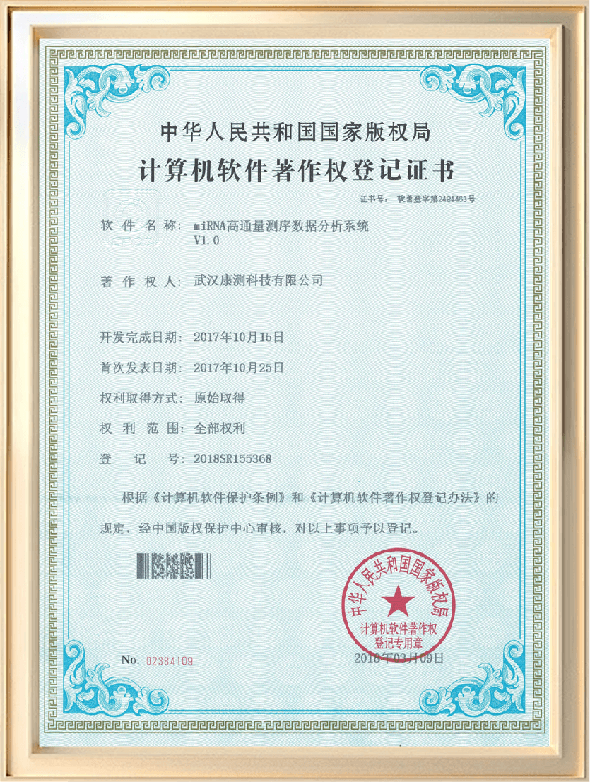 软件著作权：miRNA高通量测序数据分析系统
